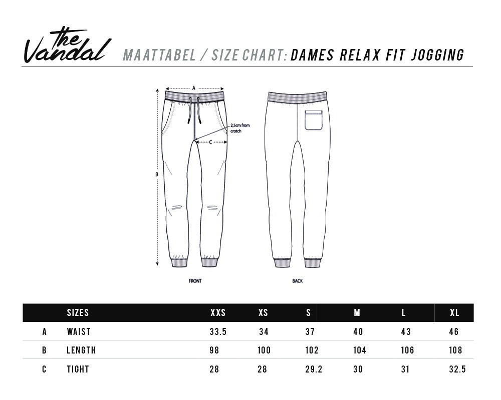 size chart relax fit jogging ladies